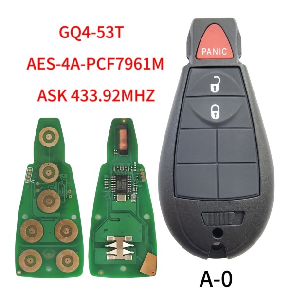 Jeep Cherokee 3 Button 433Mhz 4A Chip Fobik 2014-2022 for FCC: GQ4-53T